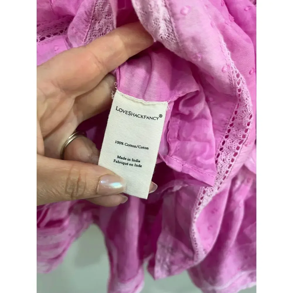 LoveShackFancy Natasha Dress Pink Ruffle Mini Cottagecore Romantic Size L - Picture 10 of 13